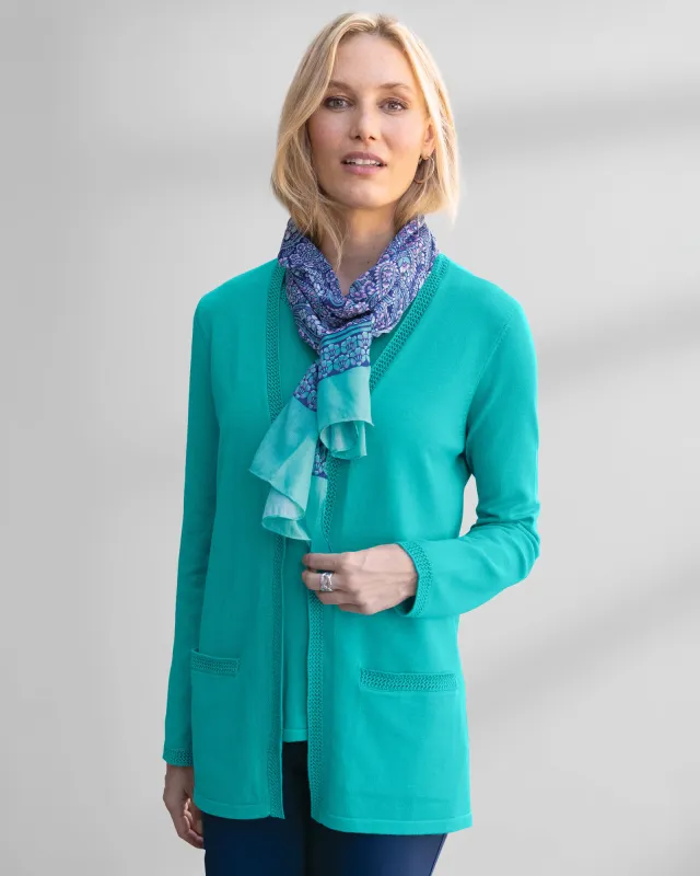 Appleseeds Women's Madison Crochet-Trim Cardigan - Blue - PXL - Petite sold by Buff