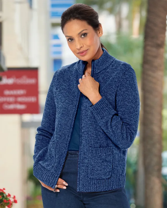 Appleseeds Women's Bayside Cotton Zip-Front Cardigan - Blue - 3X - Womens Plus sold by Buff