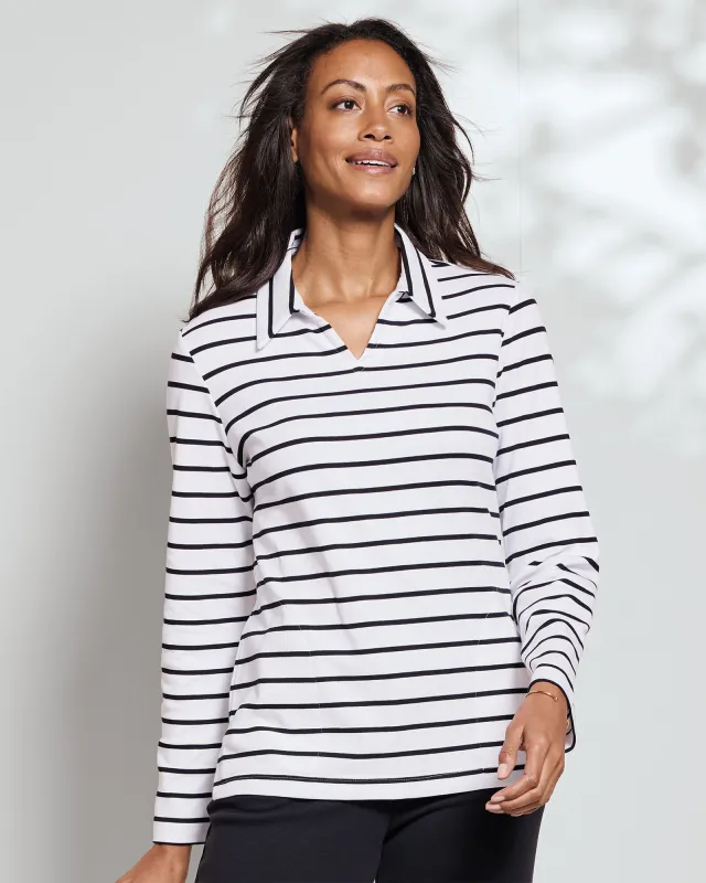 Appleseeds Women's Everyday Knit Joni Striped Polo - Multi - L - Misses sold by Buff
