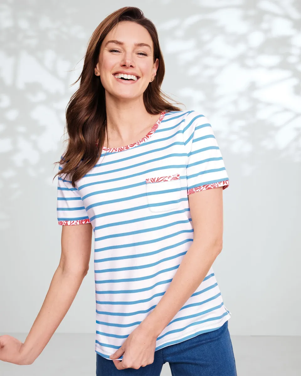 Appleseeds Women's Essential Cotton Striped Pocket Tee - Multi - M - Misses sold by Buff