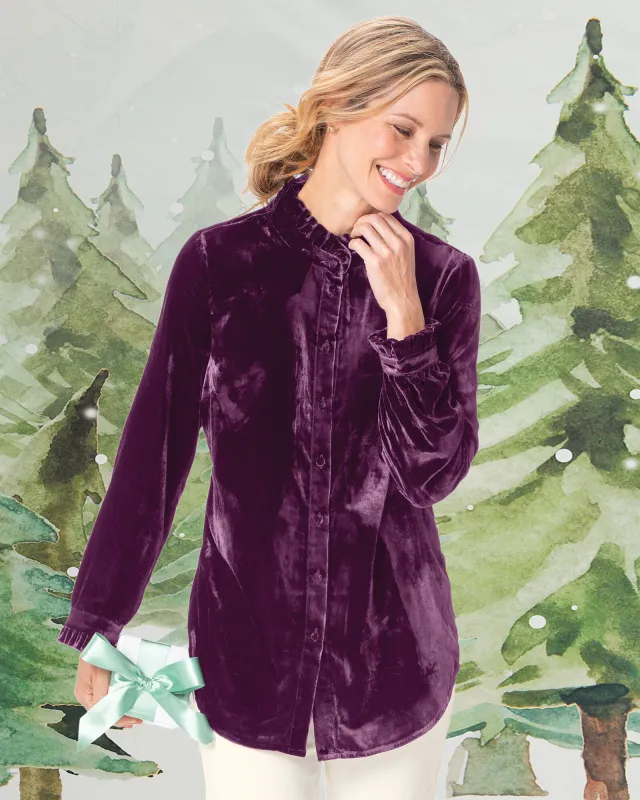 Appleseeds Women's Velvet Ruffle-Trim Tunic - Purple - M - Misses sold by Buff