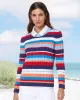 Appleseeds Women's Bayside Cotton Cable Multi-Stripe Sweater - Multi - PL - Petite sold by Buff
