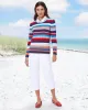 Appleseeds Women's Bayside Cotton Cable Multi-Stripe Sweater - Multi - PL - Petite sold by Buff