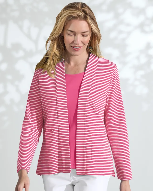Appleseeds Women's Coastal Cotton Striped Cardigan  - Multi - PL - Petite sold by Buff