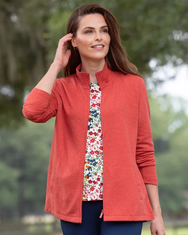 Appleseeds Women's Flecked Ottoman-Knit Zip Jacket - Orange - L - Misses sold by Buff