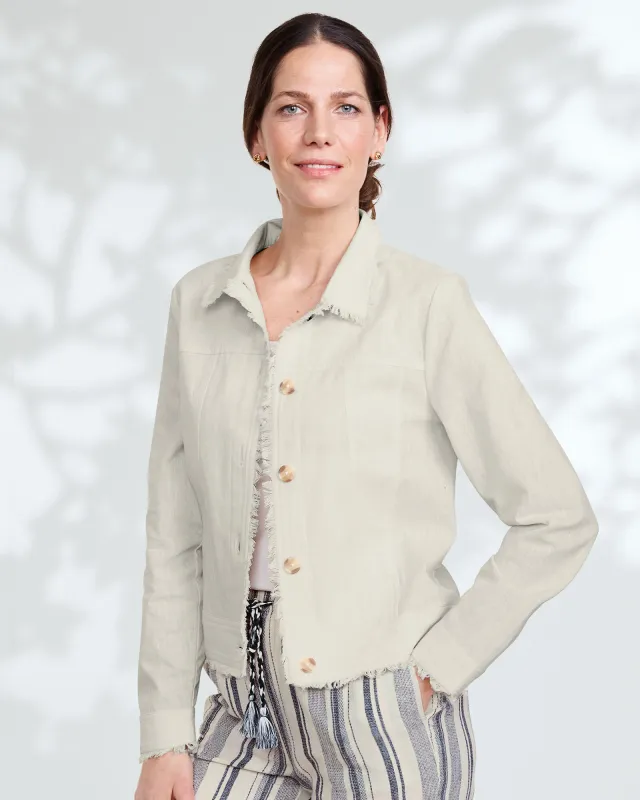 Appleseeds Women's Cotton/Linen Fringe-Trim Jean Jacket - Grey - S - Misses sold by Buff