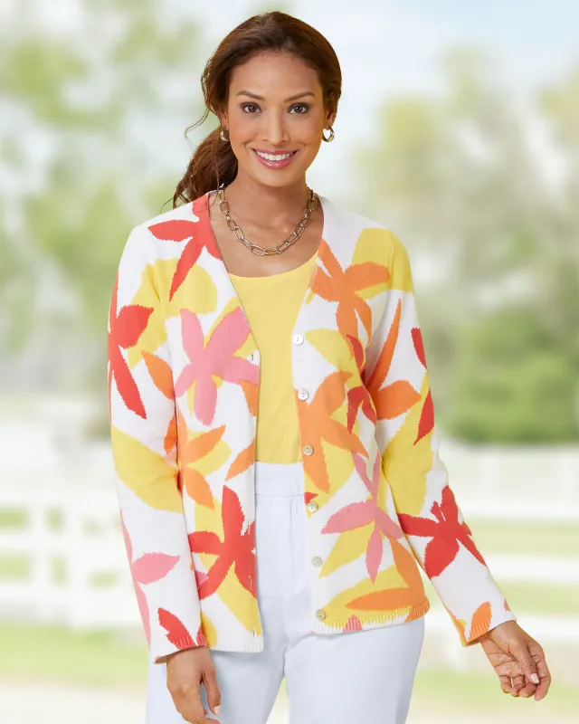 Appleseeds Women's Tossed Floral Cotton Print Cardigan - Multi - PS - Petite sold by Buff