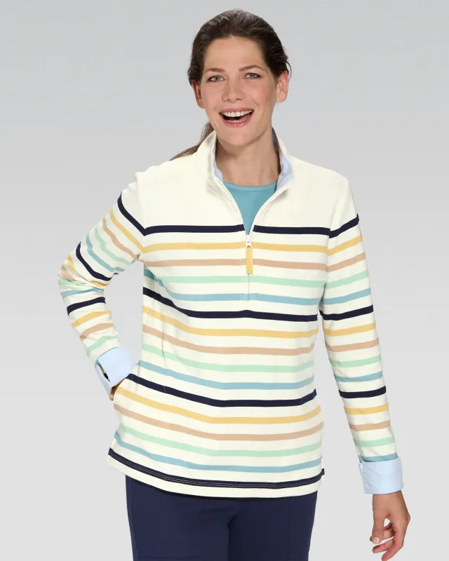 Appleseeds Women's Everyday Knit Striped Quarter-Zip Top - Multi - PXL - Petite sold by Buff