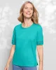 Appleseeds Women's Linen-Blend Elbow-Sleeve Tee - Blue - M - Misses sold by Buff