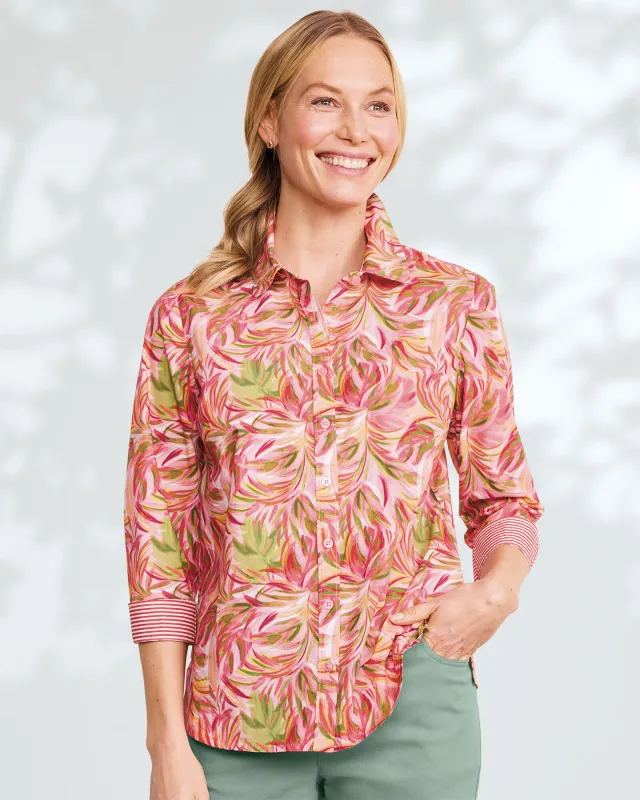 Appleseeds Women's Painted Palms & Stripes Shirt - Pink - 12 - Misses sold by Buff