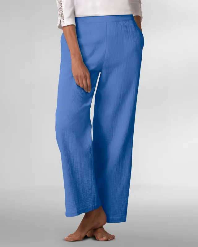 Appleseeds Women's Nantucket Textured-Cotton Pants - Blue - PXL - Petite sold by Buff