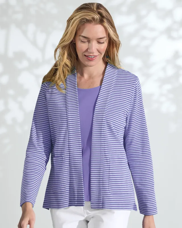 Appleseeds Women's Coastal Cotton Striped Cardigan  - Multi - S - Misses sold by Buff