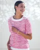 Appleseeds Women's Prima™ Cotton Brushstroke Stripe Button-Trim Bateau Tee - Red - 2X - Womens Plus sold by Buff