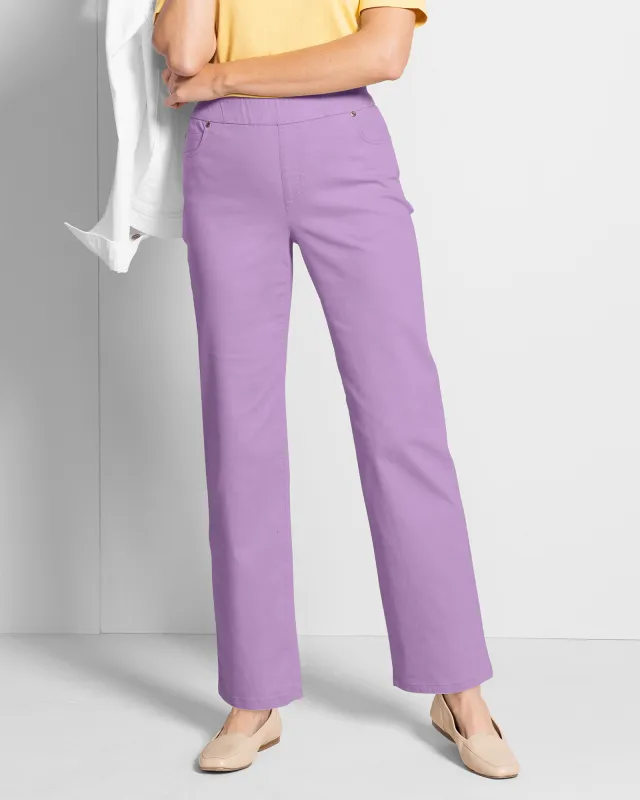 Appleseeds Women's DreamFlex Color Pull-On Relaxed Straight Leg Jeans - Purple - 16PS - Petite Short sold by Buff