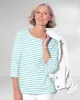 Appleseeds Women's Essential Cotton Striped Three-Quarter-Sleeve Tee - Multi - PL - Petite sold by Buff