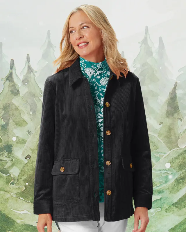 Appleseeds Women's Wide-Wale Corduroy Shirt Jacket - Black - 1X - Womens Plus sold by Buff
