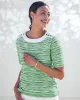 Appleseeds Women's Prima™ Cotton Brushstroke Stripe Button-Trim Bateau Tee - Green - XL - Misses sold by Buff