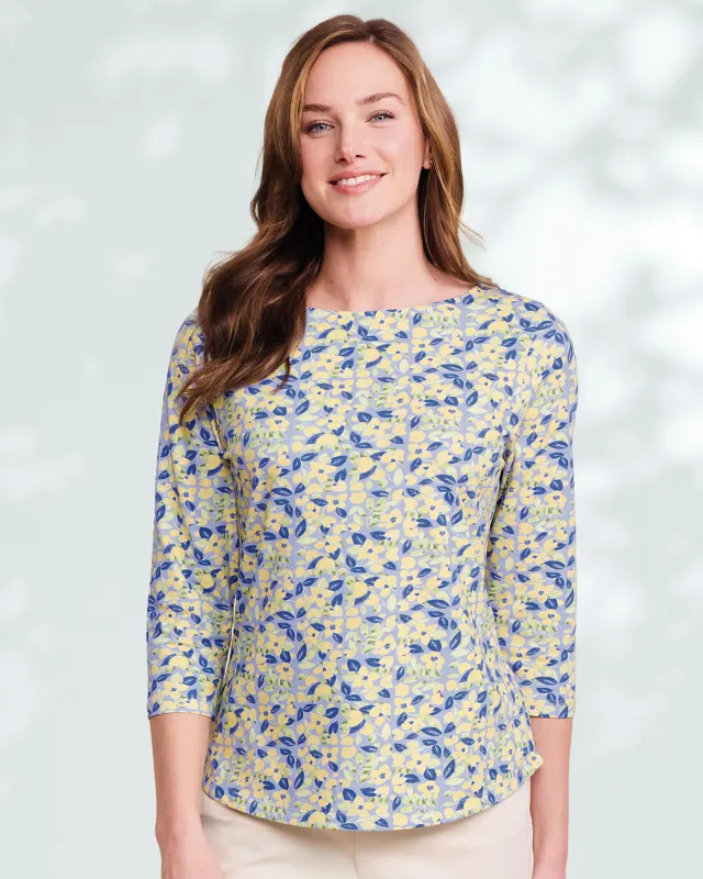 Appleseeds Women's Prima™ Cotton Floral Tile-Print Tee  - Blue - L - Misses sold by Buff