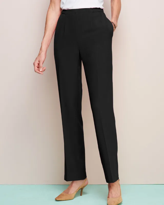 Appleseeds Women's Look-of-Linen Straight Leg Pull-On Pants - Black - PM - Petite Short sold by Buff