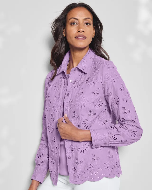 Appleseeds Women's Updated Eyelet Shirt - Purple - S - Misses sold by Buff