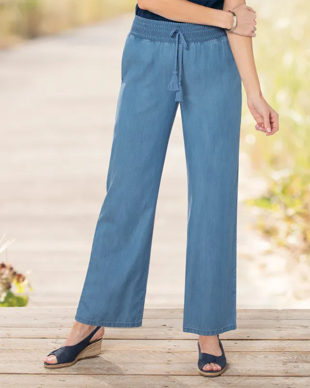 Appleseeds Women's Tencel™/Cotton Smocked-Waist Pants - Denim - PS - Petite sold by Buff