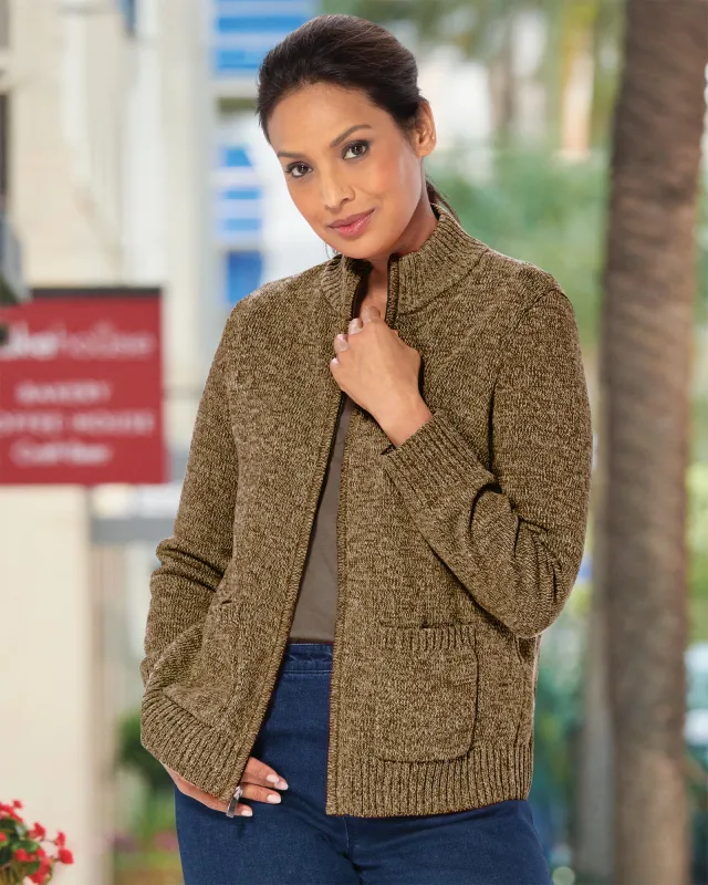 Appleseeds Women's Bayside Cotton Zip-Front Cardigan - Brown - S - Misses sold by Buff