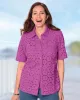 Appleseeds Women's Cotton Eyelet Elbow-Sleeve Shirt - Purple - 14P - Petite sold by Buff