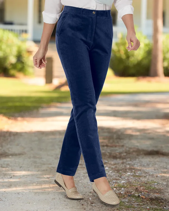Appleseeds Women's Stretch Wide-Wale Corduroy Fly-Front Pants - Blue - 14 - Misses sold by Buff