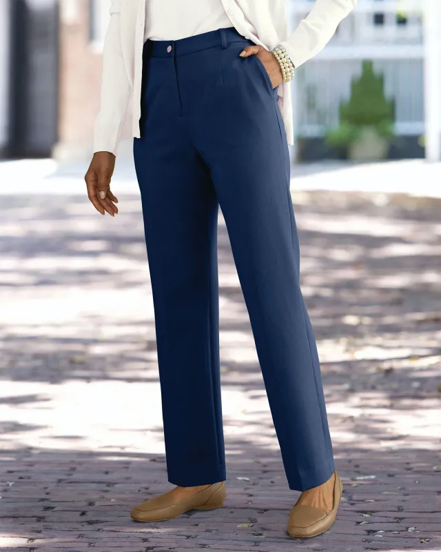 Appleseeds Women's Washable Gabardine Fly-Front Pants - Blue - 4 - Petite sold by Buff