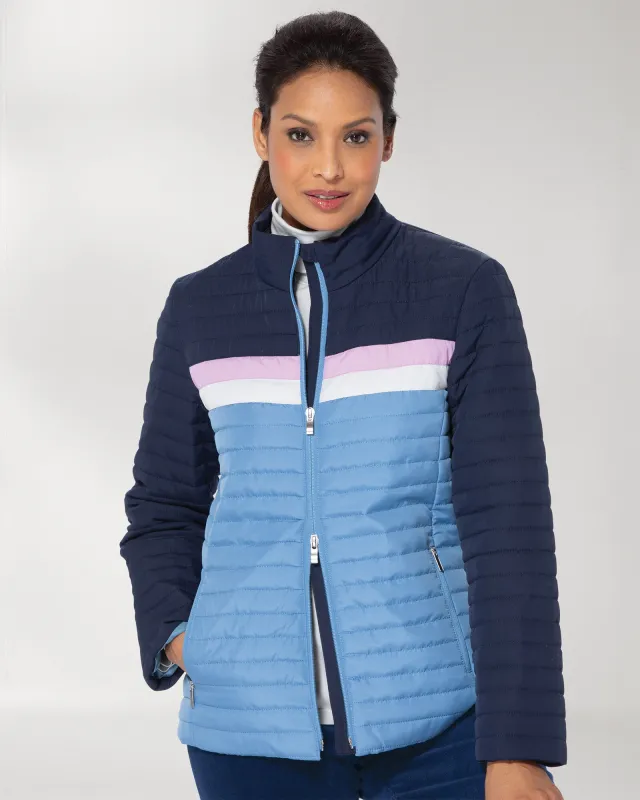 Appleseeds Women's Berkshire Color-Block Quilted Jacket - Blue - L - Misses sold by Buff