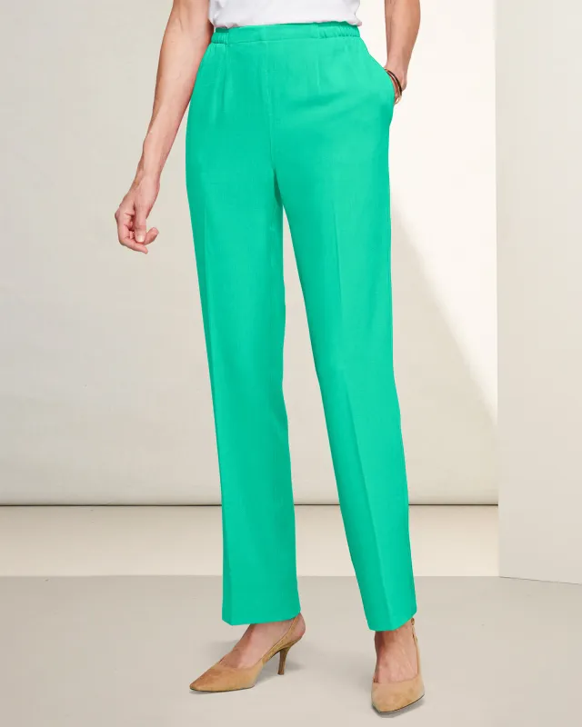 Appleseeds Women's Look-of-Linen Straight Leg Pull-On Pants - Blue - 2X - Womens Plus sold by Buff