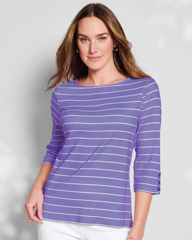 Appleseeds Women's Coastal Cotton Striped Bateau-Neck Tee - Multi - 3X - Womens Plus sold by Buff