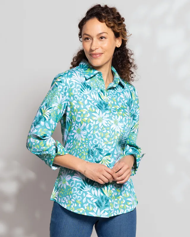 Appleseeds Women's Foxcroft® Abstract Floral Shirt - Blue - 14P - Petite sold by Buff