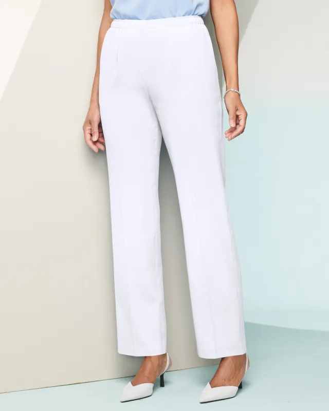 Appleseeds Women's Look-of-Linen Straight Leg Pull-On Pants - White - 2X - Womens Plus sold by Buff