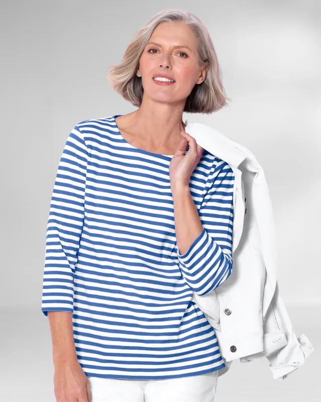 Appleseeds Women's Essential Cotton Striped Three-Quarter-Sleeve Tee - Multi - PXL - Petite sold by Buff