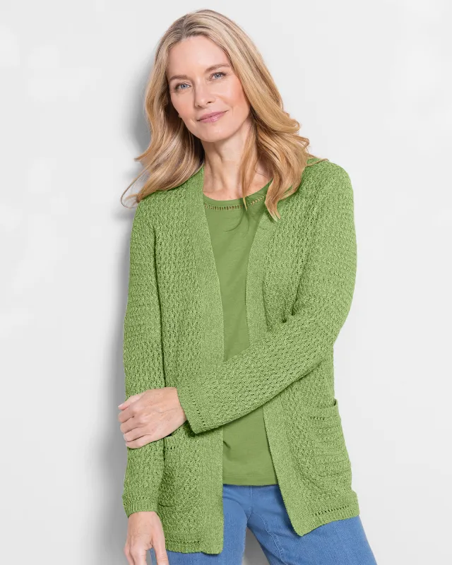 Appleseeds Women's Linen/Cotton Basketweave Cardigan - Multi - PS - Petite sold by Buff