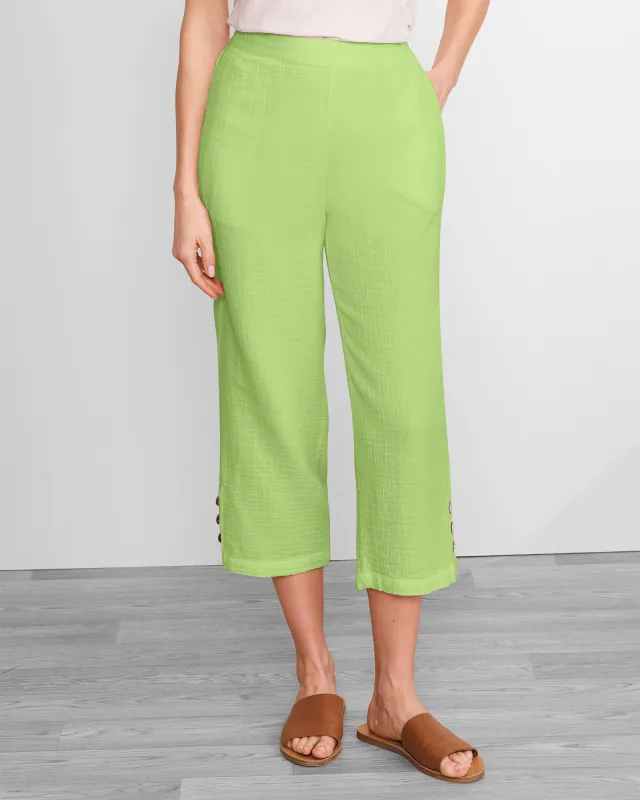 Appleseeds Women's Nantucket Textured-Cotton Capris - Green - M - Misses sold by Buff