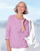 Appleseeds Women's Essential Cotton Striped Three-Quarter-Sleeve Tee - Multi - PS - Petite sold by Buff
