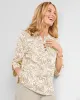 Appleseeds Women's Captiva Y-Neck Stenciled Palms Popover - Tan - L - Misses sold by Buff