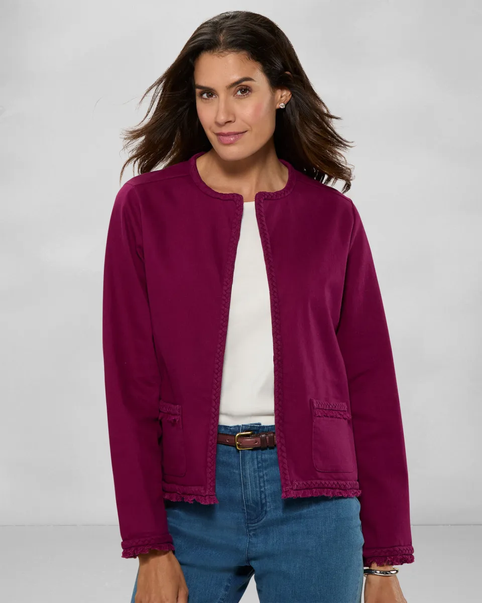 Appleseeds Women's DreamFlex Color Braid-Trim Jacket - Purple - PM - Petite sold by Buff