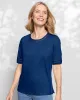 Appleseeds Women's Linen-Blend Elbow-Sleeve Tee - Blue - PS - Petite sold by Buff