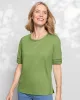 Appleseeds Women's Linen-Blend Elbow-Sleeve Tee - Blue - PS - Petite sold by Buff