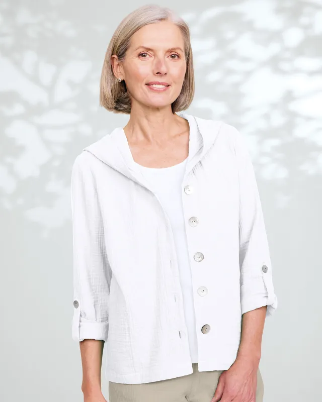 Appleseeds Women's Nantucket Textured-Cotton Hooded Jacket - White - S - Misses sold by Buff