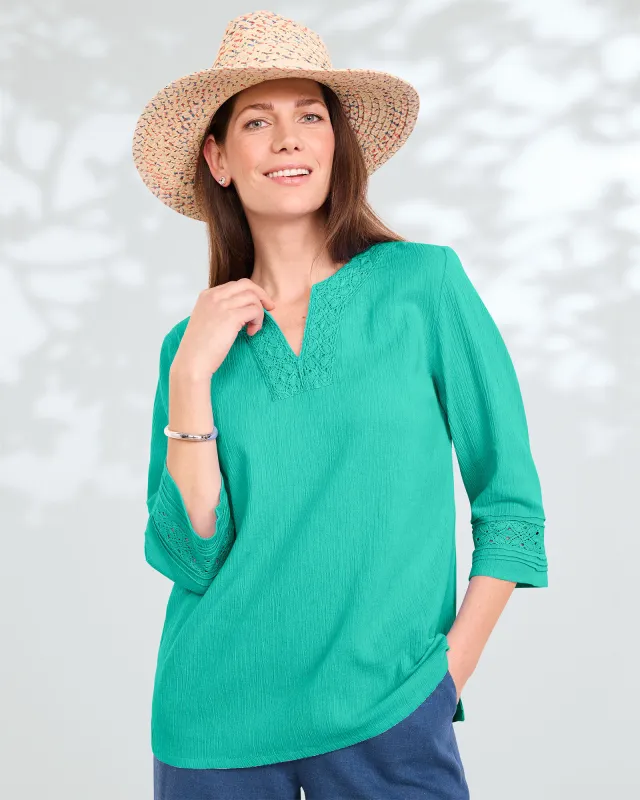 Appleseeds Women's Easy Breezy Lace-Trim Tunic - Blue - L - Misses sold by Buff