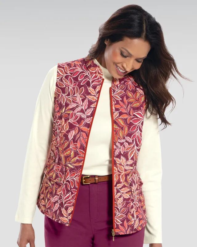 Appleseeds Women's Berkshire Autumn Leaves Reversible Vest - Multi - L - Misses sold by Buff
