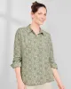 Appleseeds Women's Batik Tiles Crinkle Shirt  - Green - M - Misses sold by Buff