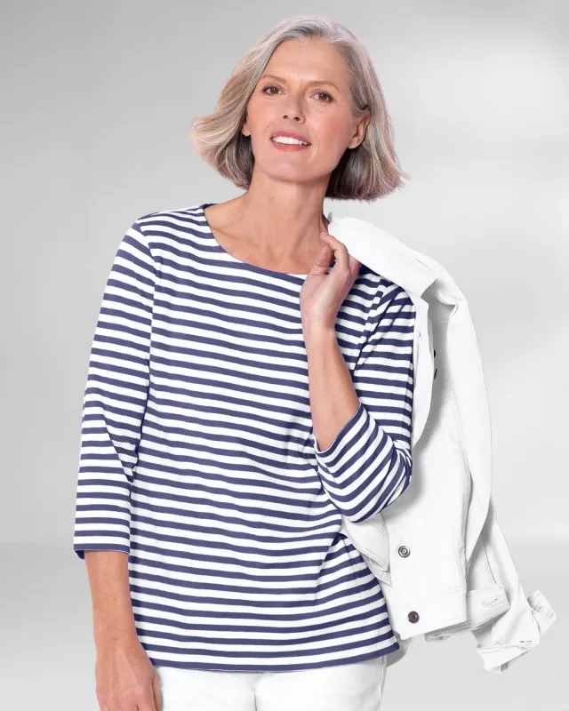 Appleseeds Women's Essential Cotton Striped Three-Quarter-Sleeve Tee - Multi - 3X - Womens Plus sold by Buff