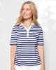 Appleseeds Women's Essential Cotton Stripe Elbow-Sleeve Polo - Multi - L - Misses sold by Buff