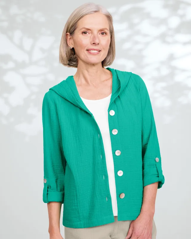 Appleseeds Women's Nantucket Textured-Cotton Hooded Jacket - Blue - PXL - Petite sold by Buff
