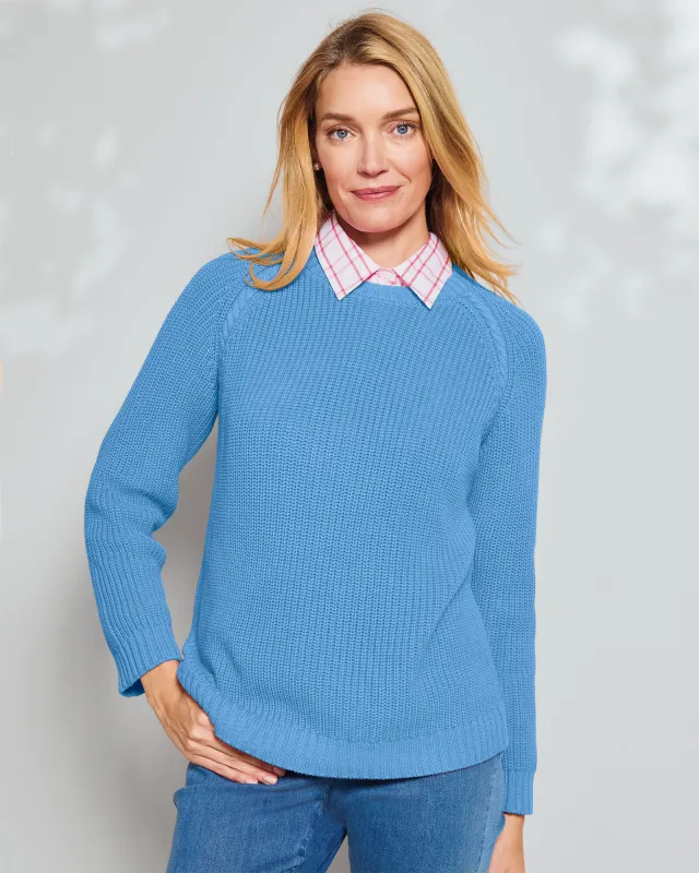 Appleseeds Women's Bayside Cotton Shaker-Stitch Pullover - Blue - PXL - Petite sold by Buff